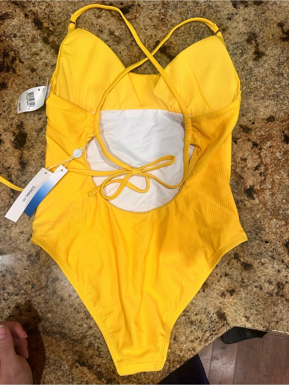 Lucky Brand Yellow Ribbed One-Piece Swimsuit